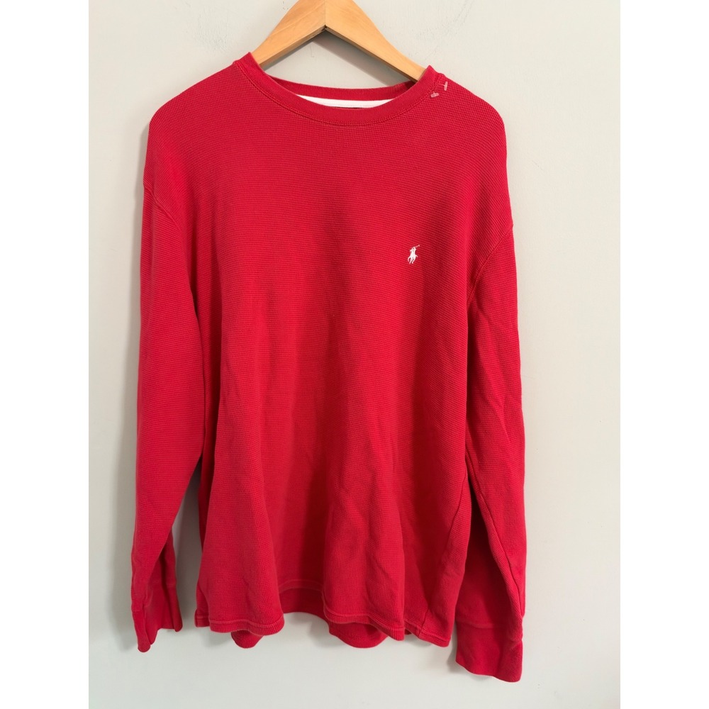Polo Ralph Lauren Thermal Shirt Men XL Red Waffle Knit Long Sleeve Pony Logo